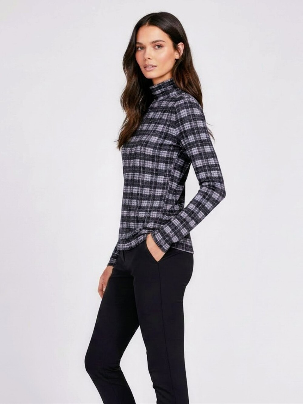 VINCE Plaid Long Sleeve Coastal Turtleneck, Soft Drape, NWT, XS, MSRP $225